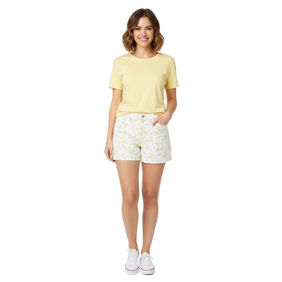 Judy Blue Shorts Womens 1XL White Yellow Floral Print Denim Casual Summer Comfy - Picture 1 of 16